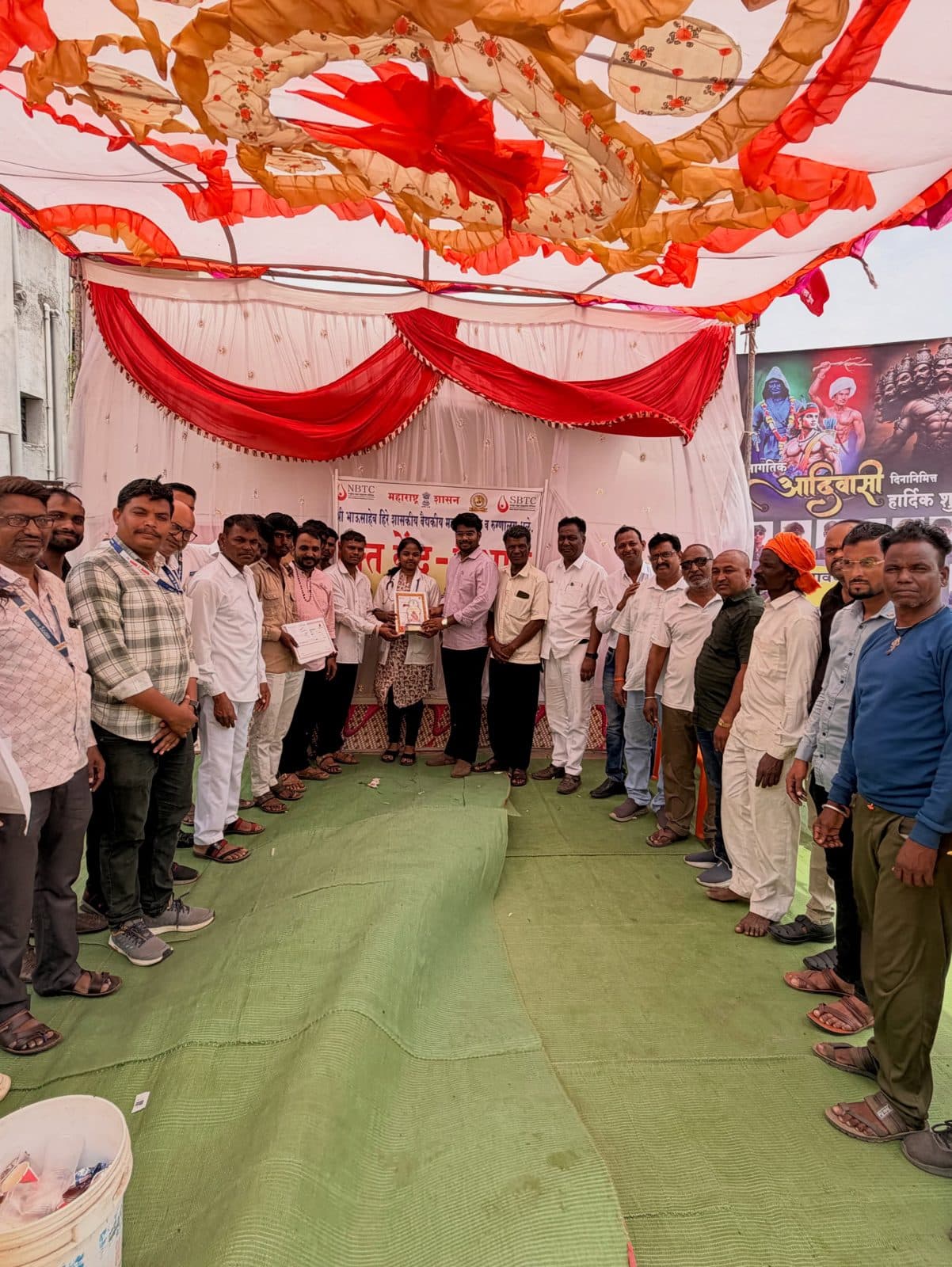 Volunteers and villagers at the Laling blood-donation camp