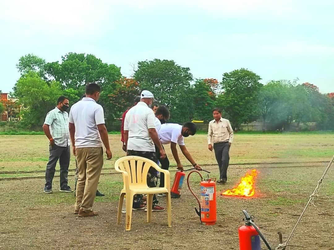 A fire-extinguisher demonstration at the fire-safety training, 2021