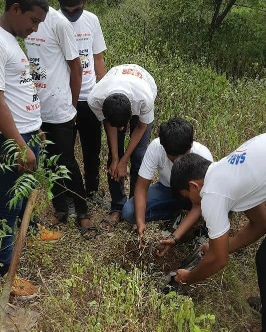 Volunteers at work during the seed-sowing drive, 2021